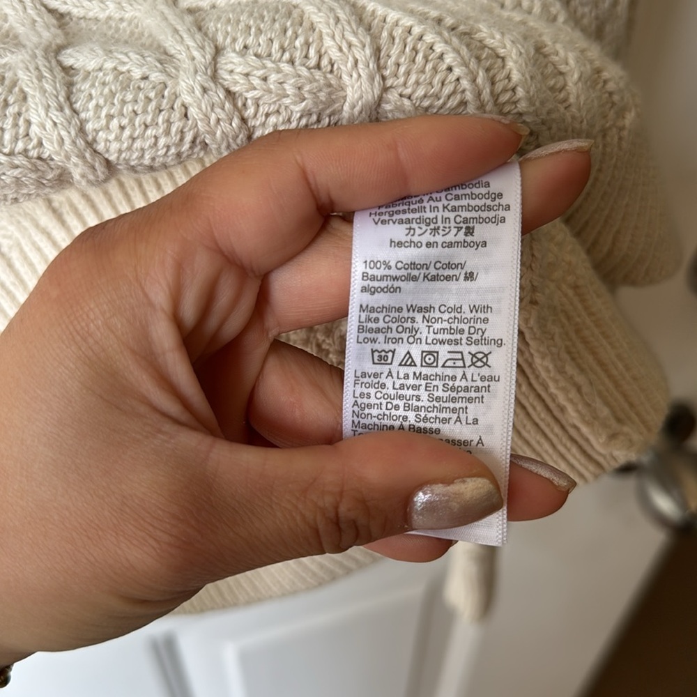 SOLD!‼️J Crew Cable Knit Sweater S cream Crew Womens BT229 Fisherman 100% cotton - Picture 6 of 7